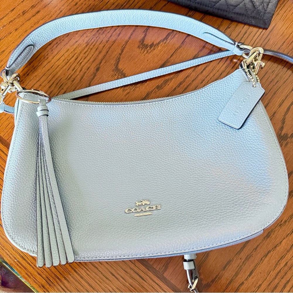 Coach Pale Blue Pebbled Leather Chelsea Crossbody with Tassel